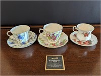 Set of 3 English Porcelain Tea Cups & Saucers 3