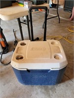 Coleman and Rubber Maid Coolers on Wheels and Seat