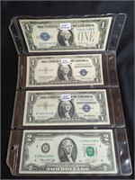 (3)$1 SILVER CERTIFICATES, (1)$2 FED RESERVE NOTE