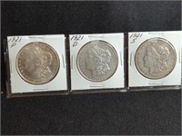 (3) 1921 P, D, & S MORGAN SILVER DOLLARS