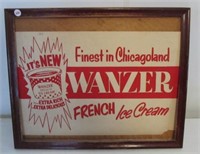 Framed cardboard Wanzel ice cream sign. Measures