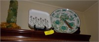 Top Shelf Contents-Peacock Plate, Plate, Candle
