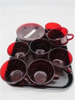 LOT OF 16 PIECES RUBY RED CUPS AND SAUCERS