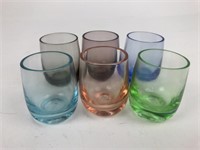 (6) Vtg Colored Glass Cordial Glasses