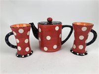 Pier 1 Ceramic Polka Dot Pitcher & Tall Mugs