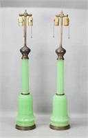 Pair of Green Opaline Glass Lamps