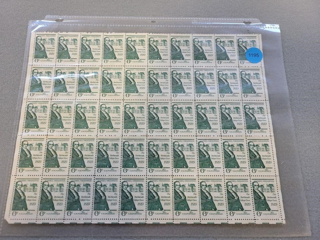 Sheet of "Daniel Webster" 6 cent stamps