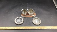 Solid Pewter Cream & Sugar Servers, Tray & Fancy