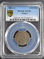 1662-1 SILVER FRANCE 1/12 Ee PCGS AU55