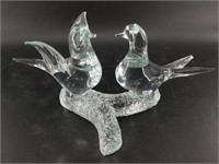 Glass pair of dove figurines 7"