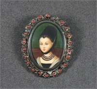 (.800) Silver Miniature Portrait Brooch Pendant