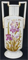 Large Cream Colored Vase, Iris Design, Marked