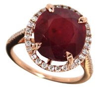 14kt Rose Gold 9.92 ct Oval Ruby & Diamond Ring