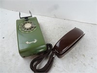 Two Vintage Telephones - Green One missing