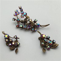 Austria Mystic Rhinestone Brooch & Clip Earrings