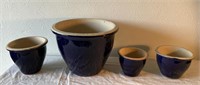 Navy Blue Glazed Clay Flower Pots