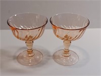 2pc Peach Rose Glass Goblets Rosaline Pink