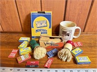 Vintage shaving cup brushes and razor blades