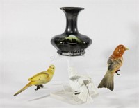 Belgium Faiencerie Pottery Vase, Clip on Birds