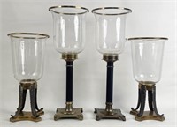 Four Decorative Brass and Glass Torchieres