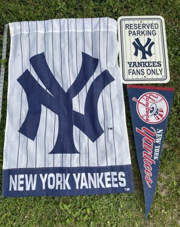 New York Yankees flag, pennant, and parking sign