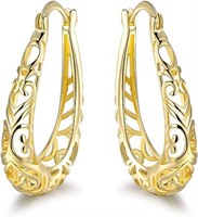 18k Gold-pl. Filigree Hoop Earrings