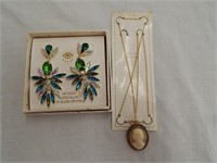 Gold Plated Cameo Necklace & Earrings