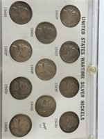 11 Jefferson Wartime Silver Nickels: Full Set