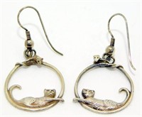 Sterling Silver Cat Earrings - Pierced
