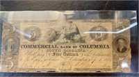 COMMERCIAL BANK OF COLUMBIA FIVE DOLLAR NOTE
