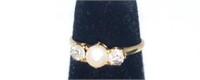 vintage 18k yellow gold pearl diamond ring