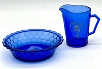 VTG SHIRLEY TEMPLE BLUE GLASS CREAMER & BOWL