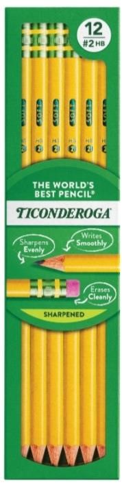 Ticonderoga Wood Pencils, Pre-Sharpened, 2 HB Soft