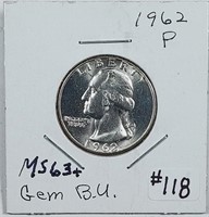 1962-P  Washington Quarter   Gem BU