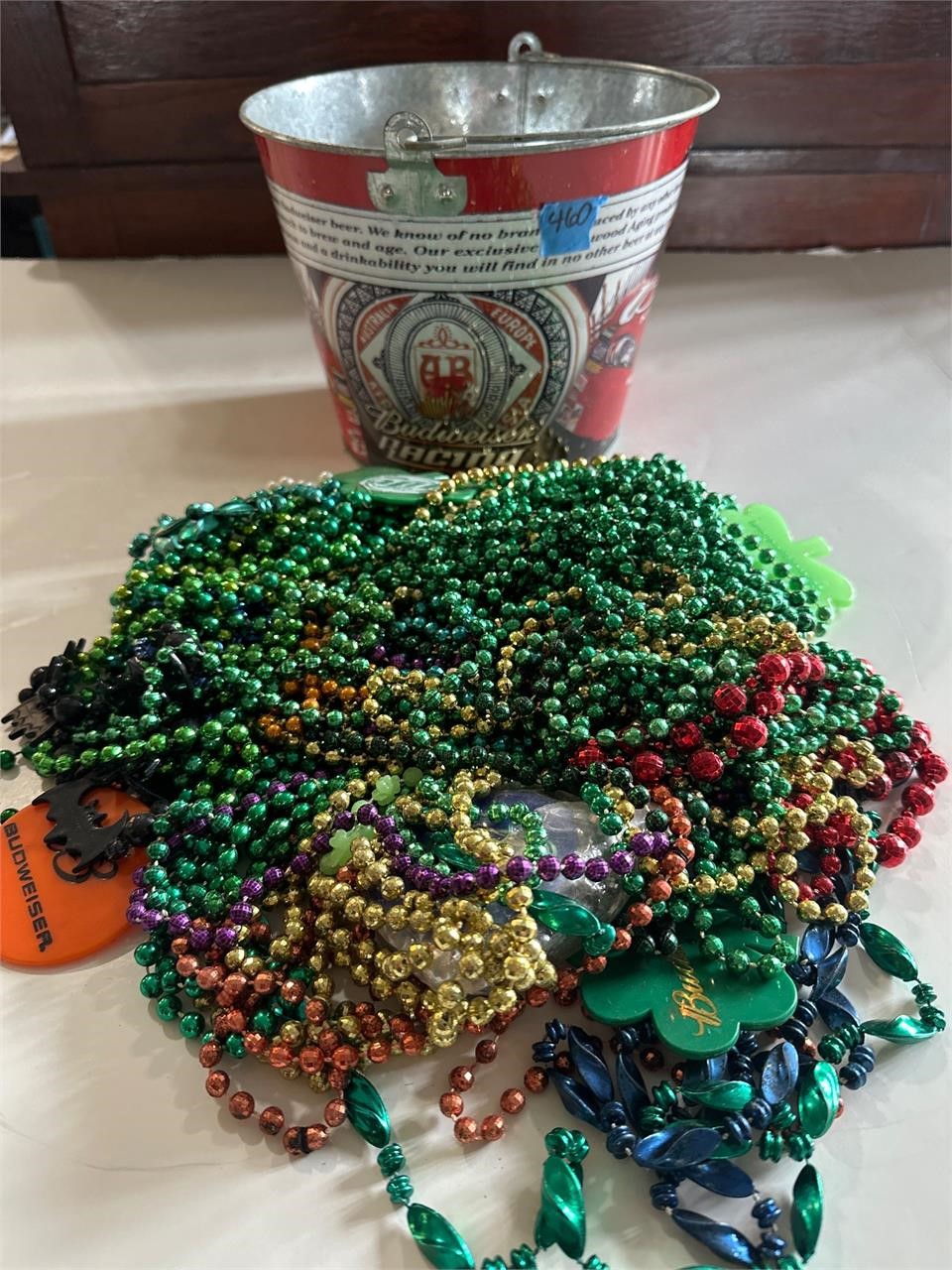 Budweiser bucket with beads