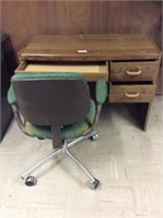Wood desk, and office chair.