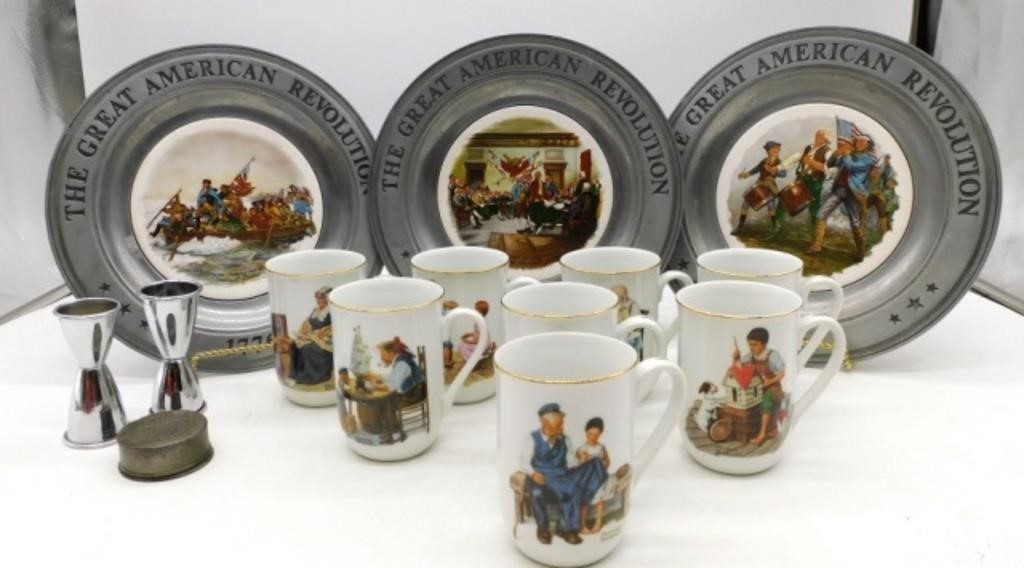 American Revolution Plates & Norman Rockwell Cups.