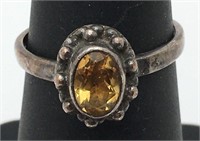 Sterling Silver Ring W Yellow Stone