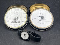 Mozart tin & watch & Einstein tin