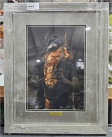 Framed & Matted Copy of Art- Judy Larson Horse & ?