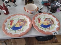 (2) ROOSTER PLATES, (1) BOWL