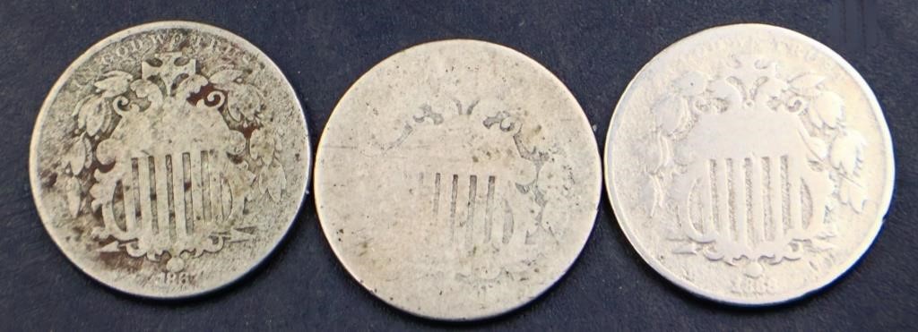 Lot of 3 shield nickels