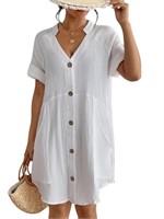 C793  Bsubseach Cotton Beach Cover Up, White Dress