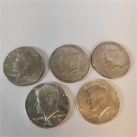 Lot - 5 Kennedy Half Dollars - !964, 66,67,68 & 69