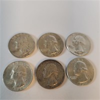 Lot - Six Washington Quarters One 1962 & Five 1964