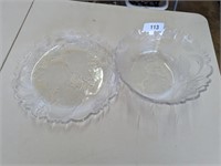 Rose Pattern Glass Serving Tray & Bowl