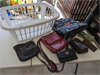 Assorted Purses & Wallets in Laundry Basket