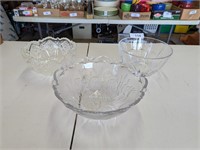 (3) Heavy Glass Serving Bowls