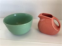 Vtg Fiesta Disk Pitcher & Green Mixing Bowl