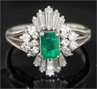 Platinum Natural Emerald & Diamond Ring